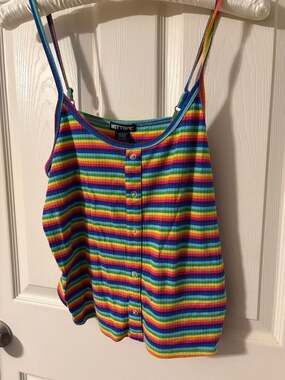 Hot Topic Y2K Rainbow Striped Ribbed Button-Front Cami Tank Top Size Large